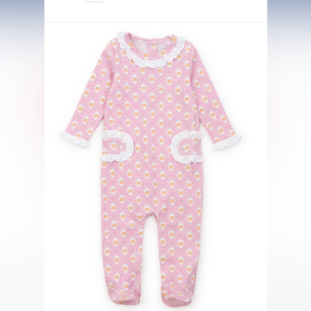 Lila & Hayes Lucy Girls Romper in Pretty Pumpkins. Size NB.
